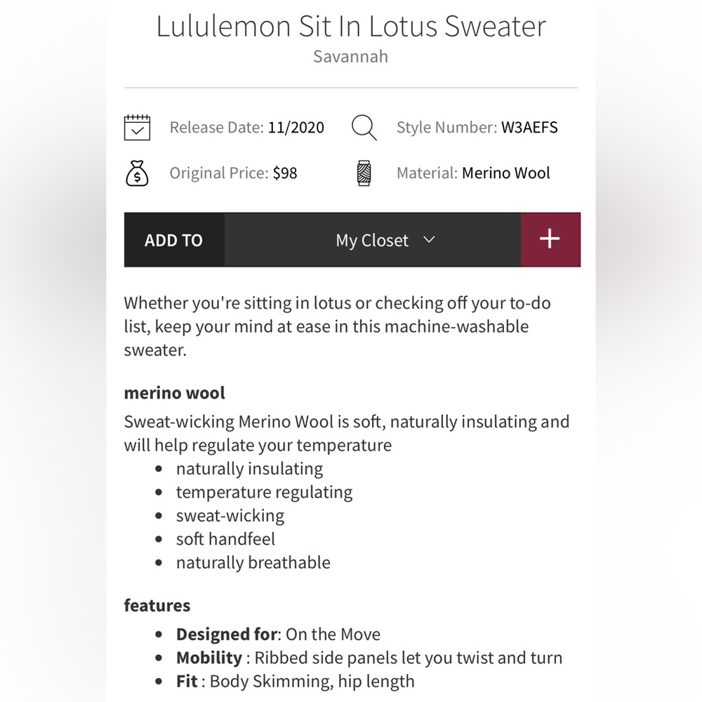 lululemon | small/size 4 Sit In Lotus Sweater Savannah - Picture 4 of 7